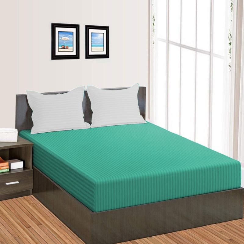 Cearceaf de pat cu elastic Damasc Policoton dunga 1 cm- mint